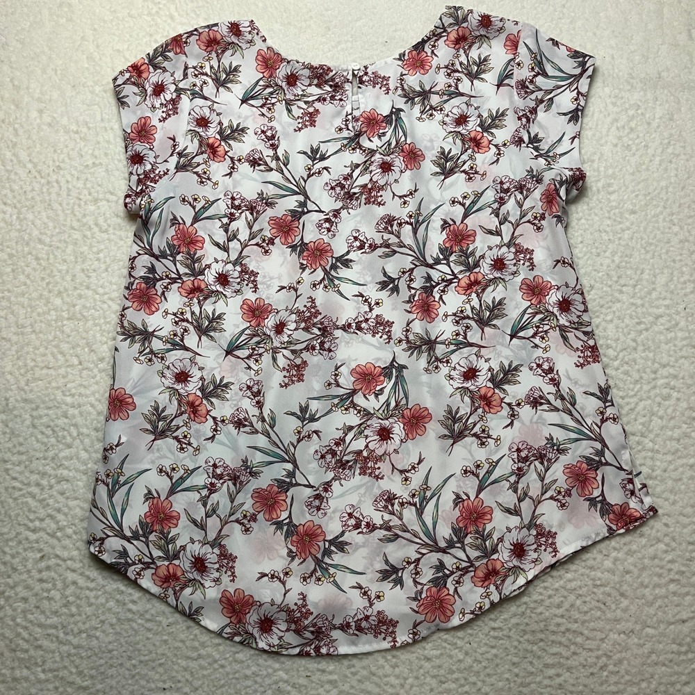 41 Hawthorn Blouse Womens XL White Floral Cap Sleeve Pleated Front Top 4717 - Picture 6 of 8